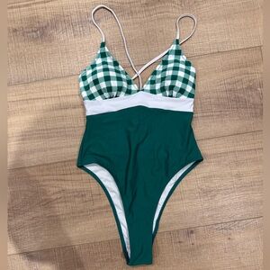CUPSHE Green Checkered Kids One Piece Swimsuit